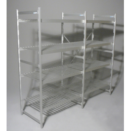 Lebensmittelregal 1800x1000x500 mm – Eloxierte Ständer und Ebenen, 4 Aluminium-Stabroste, Fachlast 150 kg, einseitig