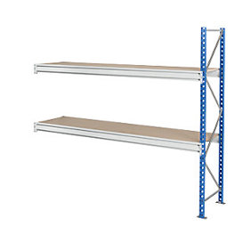 Schwerlast-Großfachregal mit Spanplattenauflagen – Blau | HxBxT: 1996 x 2330 x 1000 mm | Anbauregal