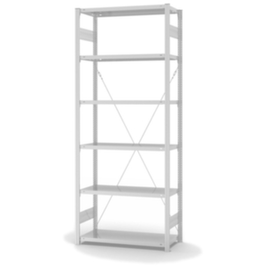 Lebensmittelregal Grundfeld - HxBxT 2500x1060x435 mm, 145 kg Fachlast, 6 Stahlböden, einseitig