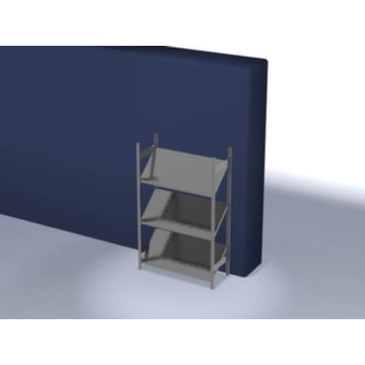 Schrägbodenregal einseitig - Grundfeld 2000x1360x500mm, 3 Schrägböden, Tragfähigkeit 300 kg, verzinkte Ständer und Ebenen