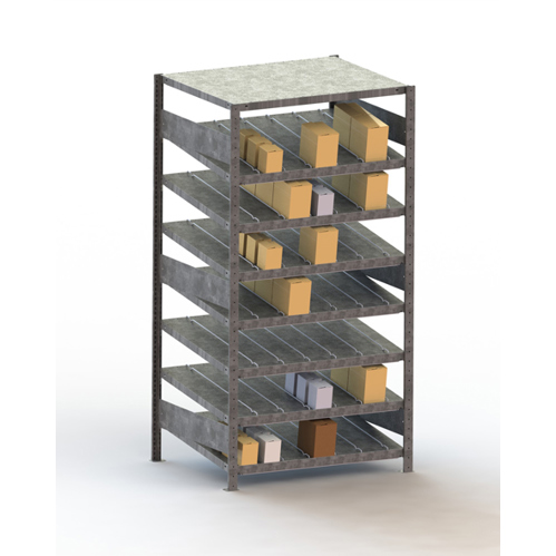 META S3 Schrägbodenregal - Einseitig verzinkt, 14° Neigung, Grundregal 2000x1000x500mm