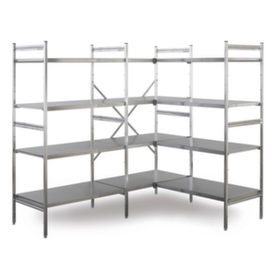 Edelstahlregal Anbaufeld - Maße: 1800 x 975 x 600 mm, Fachlast: 150 kg, 4 Edelstahlböden, einseitig