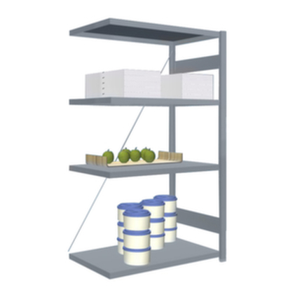 Edelstahlregal Anbaufeld – HxBxT 1750x1010x635mm, max. Fachlast 200kg, 4 Edelstahlsiegel, einseitig