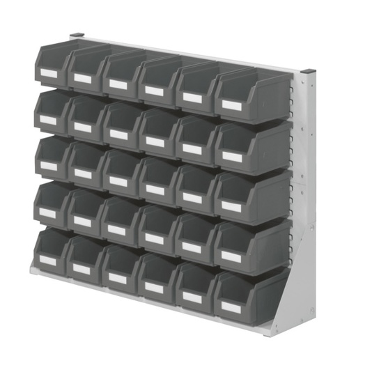 Einseitige Stellwand mit 30 Sichtlagerkästen | OA0601 für optimale Lagerorganisation