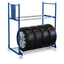 Reifenregal für Reifen Ø 540-820 mm - HxBxT 1360x1350x790 mm, Feldlast 300 kg, einseitig, mit ausziehbaren Verbindungsrohren, Ständer RAL 5010, verzinkte Traversensysteme Reifenregal für Reifen Ø 540-820 mm - HxBxT 1360x1350x790 mm, Feldlast 300 kg, einseitig, mit ausziehbaren Verbindungsrohren, Ständer RAL 5010, verzinkte Traversensysteme