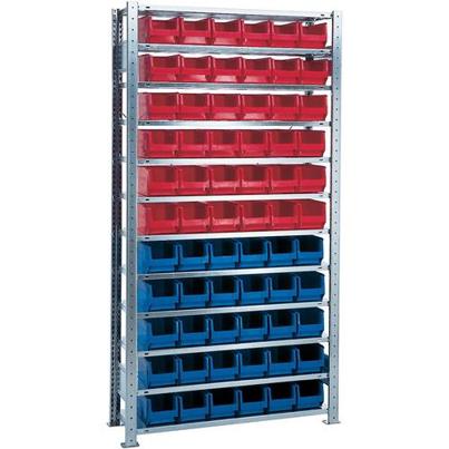 Steckregal 2000x1000x300 mm - Grundregal mit 12 Stahlböden (30xMK4 blau, 36xMK4 rot) - Fachbodenregal mit Sichtlagerkästen
