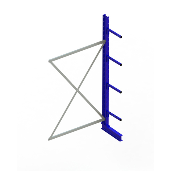 KR AR IPE120 Einseitiges Kragarmregal - 2500 x 1300 x 400 mm, RAL 5010, 4 Kragarme, Ständer System, Achsmass 1330 mm