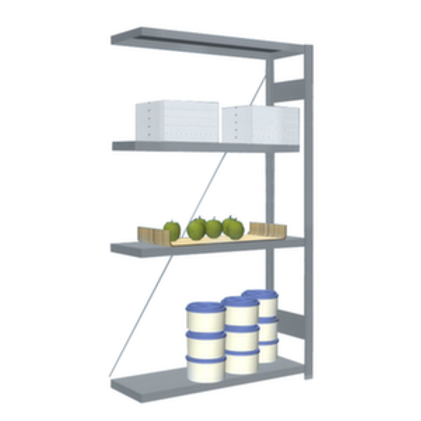 Edelstahl Anbaufeld Regal – HxBxT 1750x1010x335mm, 200kg Fachbelastung, 4x Edelstahlboden, einseitig