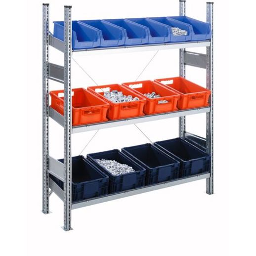 Komplettregal SBR 3000 mit Anbaufeld - 3 schräge Fachebenen | 1536 x 600 x 995 mm | Schrägbodenregal