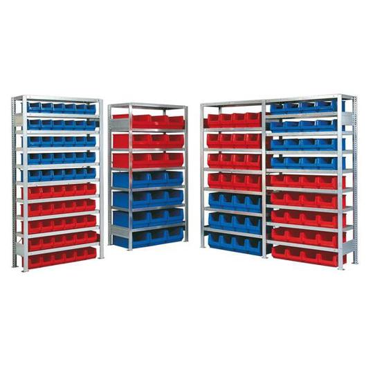 Ordnungsregal mit Sichtlagerkästen - Grundfeld, 10 Fachböden & 60 Kasten (Gr. 4) - Ideal für effiziente Lagerung
