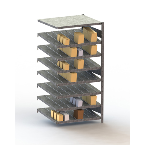 META S3 Schrägbodenregal – Einseitig verzinkt, 14° Neigung, Anbauregal, 2000x1000x500 mm