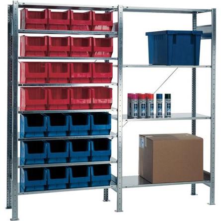Fachbodenregal mit Sichtlagerkästen - Steckregal H2000 x B1000 x T400 mm, Anbauregal, 8 Stahlböden, 12x MK3, Blau