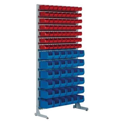 Ständerregal 63 x MK5 rot, 36 x MK4 blau lichtgrau - H2010 x B1010 x T400 mm