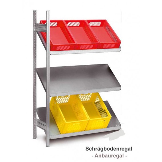 Verzinktes Schrägbodenregal mit 3 Fachebenen – Anbauregal für optimale Stauraumnutzung