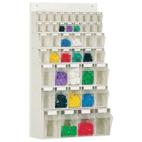 LOCKWEILER Regalwand mit 44 Klarsichtkästen - BxTxH 600x185x960 mm - Gehäuse in Weiß | Stellwand für Sichtlagerkästen