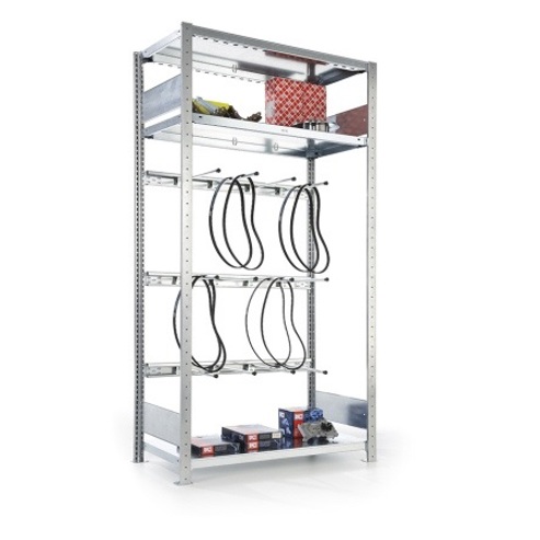CLIP Keilriemenregal GR – 2000 x 1000 x 500 mm, 4-stufig, Komplettset mit Holmen
